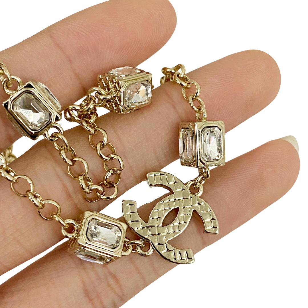 CCN384 Chanel metal chain with Square diamond choker necklace - ccjewelryacc