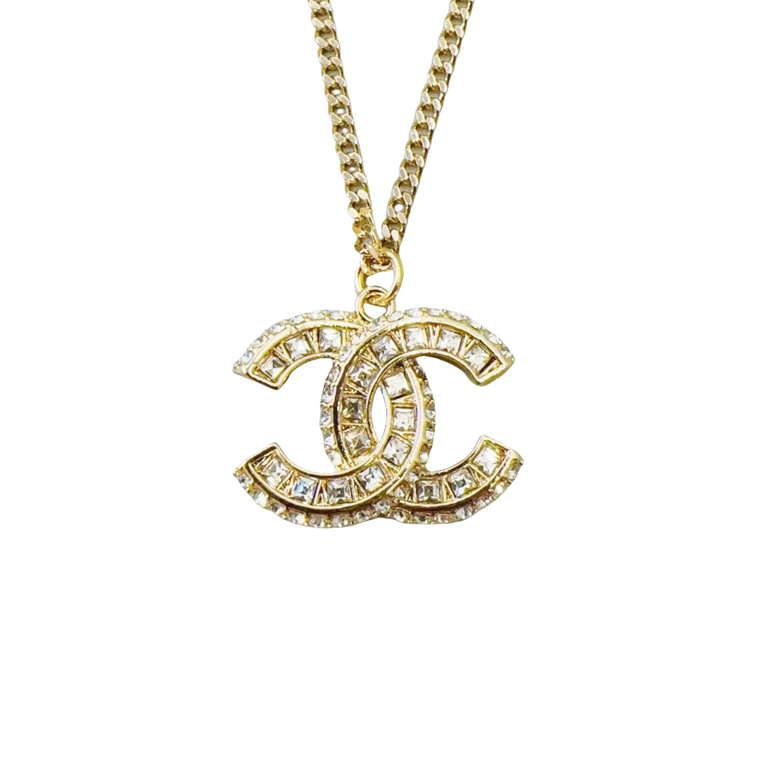 CCN354 Crystal CC Logo Pendant Necklace - ccjewelryacc