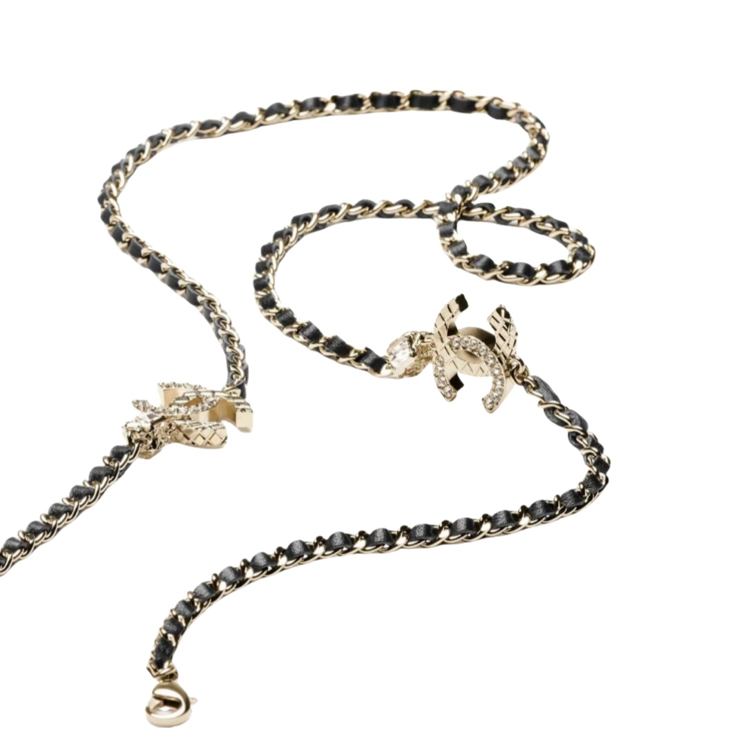 CCL269 chanel Metal and leather Long chain sweater necklace - ccjewelryacc