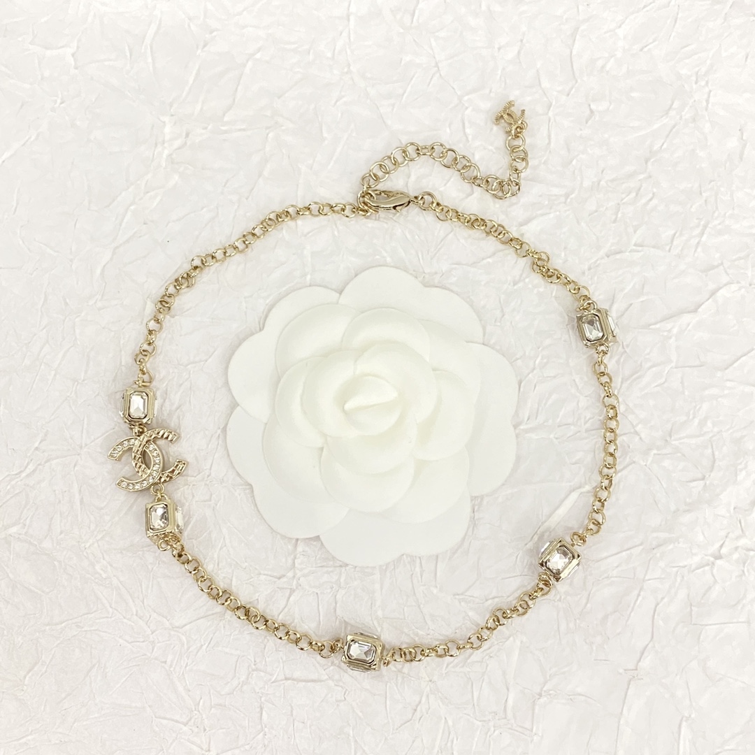 CCN384 Chanel metal chain with Square diamond choker necklace - ccjewelryacc