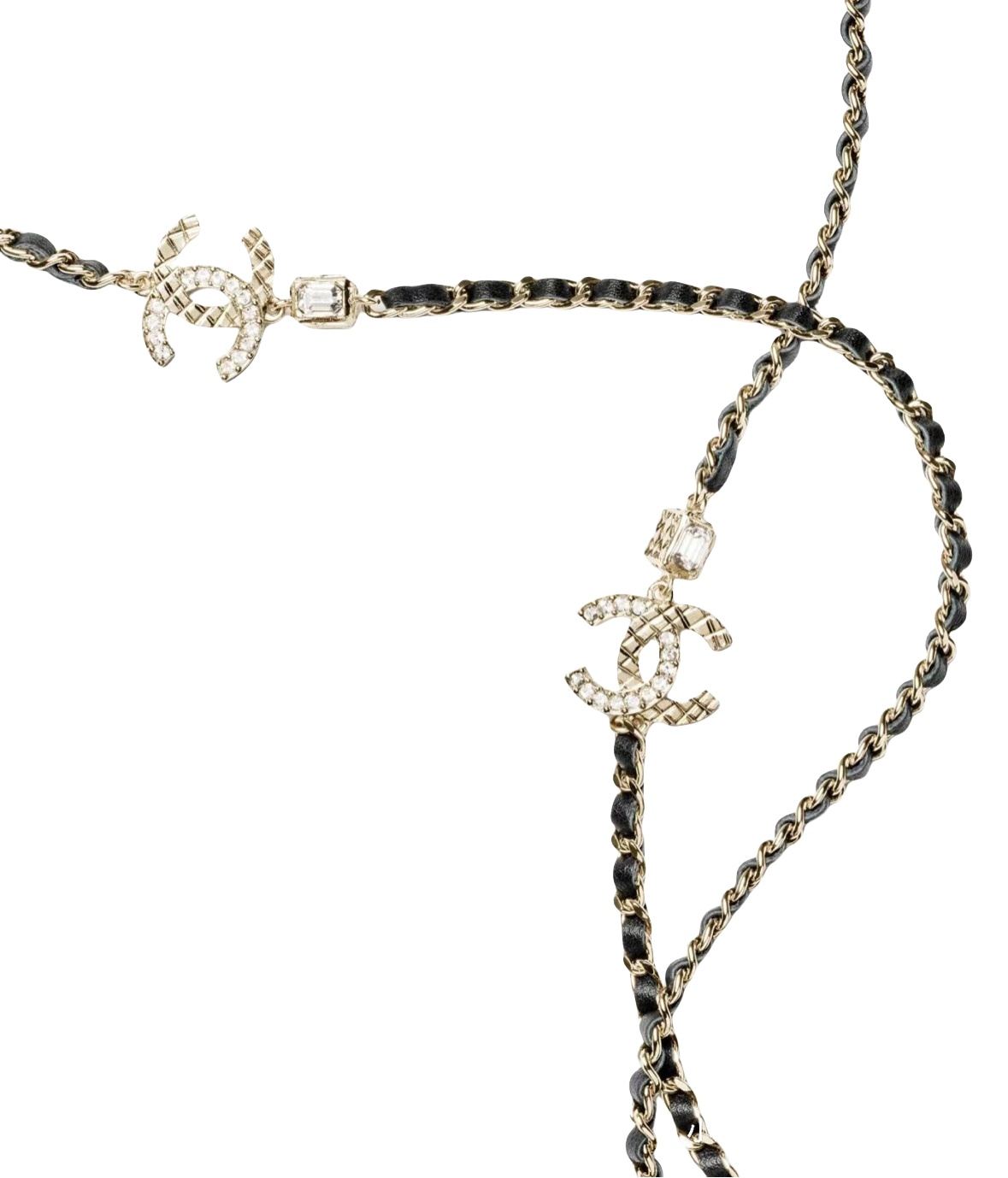 CCL269 chanel Metal and leather Long chain sweater necklace - ccjewelryacc