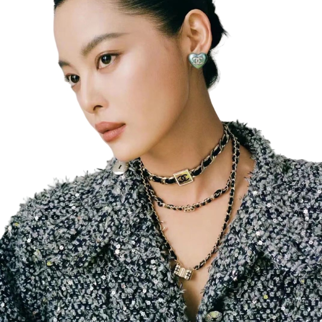 CCT001 Chanel leather choker and earrings - ccjewelryacc