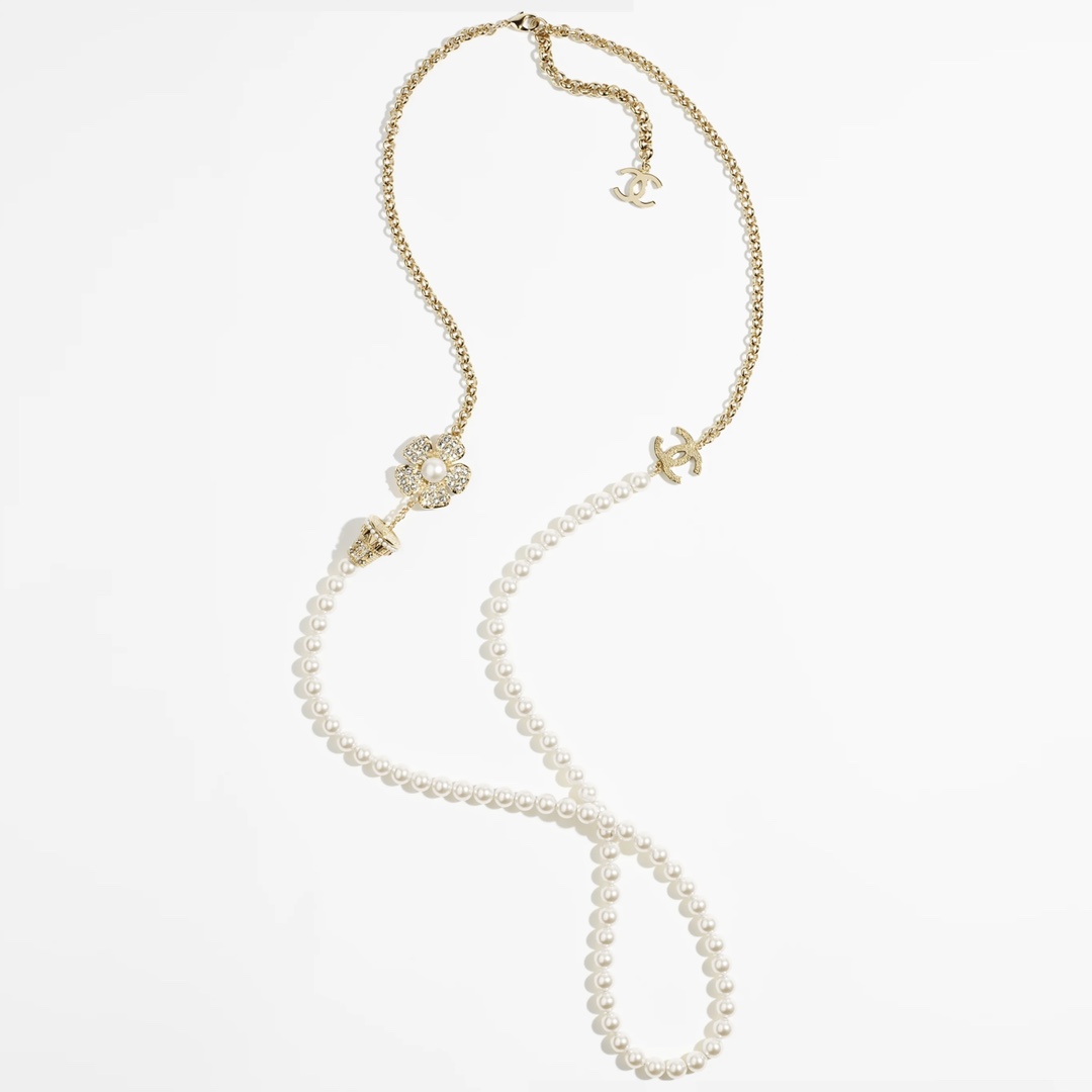 CCL171 Chanel flower disc pearl long chain sweater necklace - ccfashionjewelry