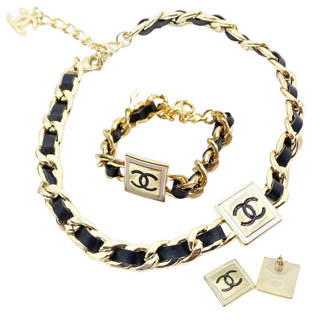 CCT001 Chanel leather choker and earrings - ccjewelryacc
