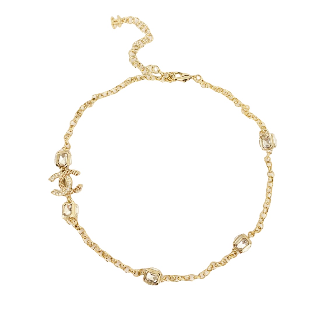 CCN384 Chanel metal chain with Square diamond choker necklace - ccjewelryacc
