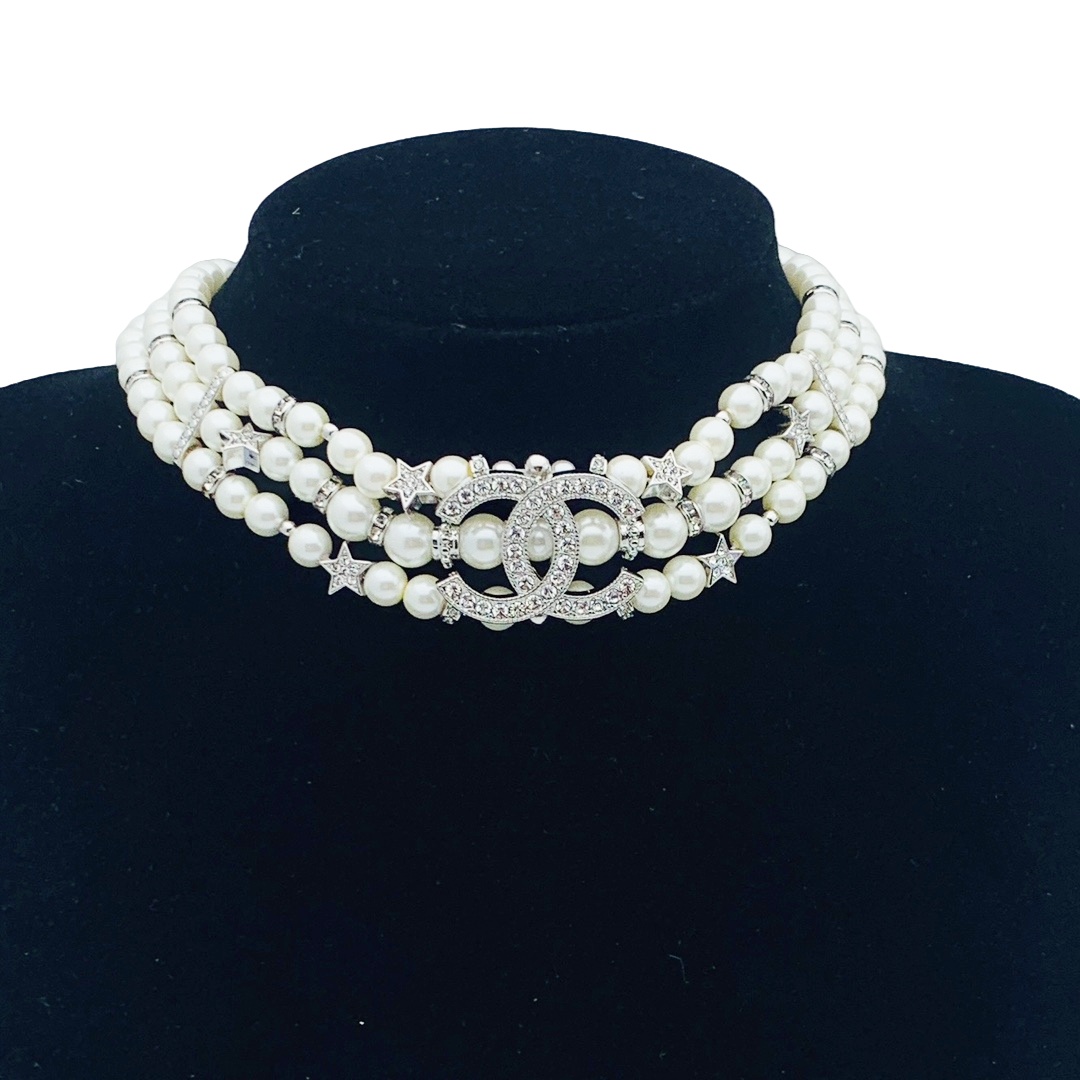 CCN252 Three layers pearl CC Choker Necklace - ccjewelryacc