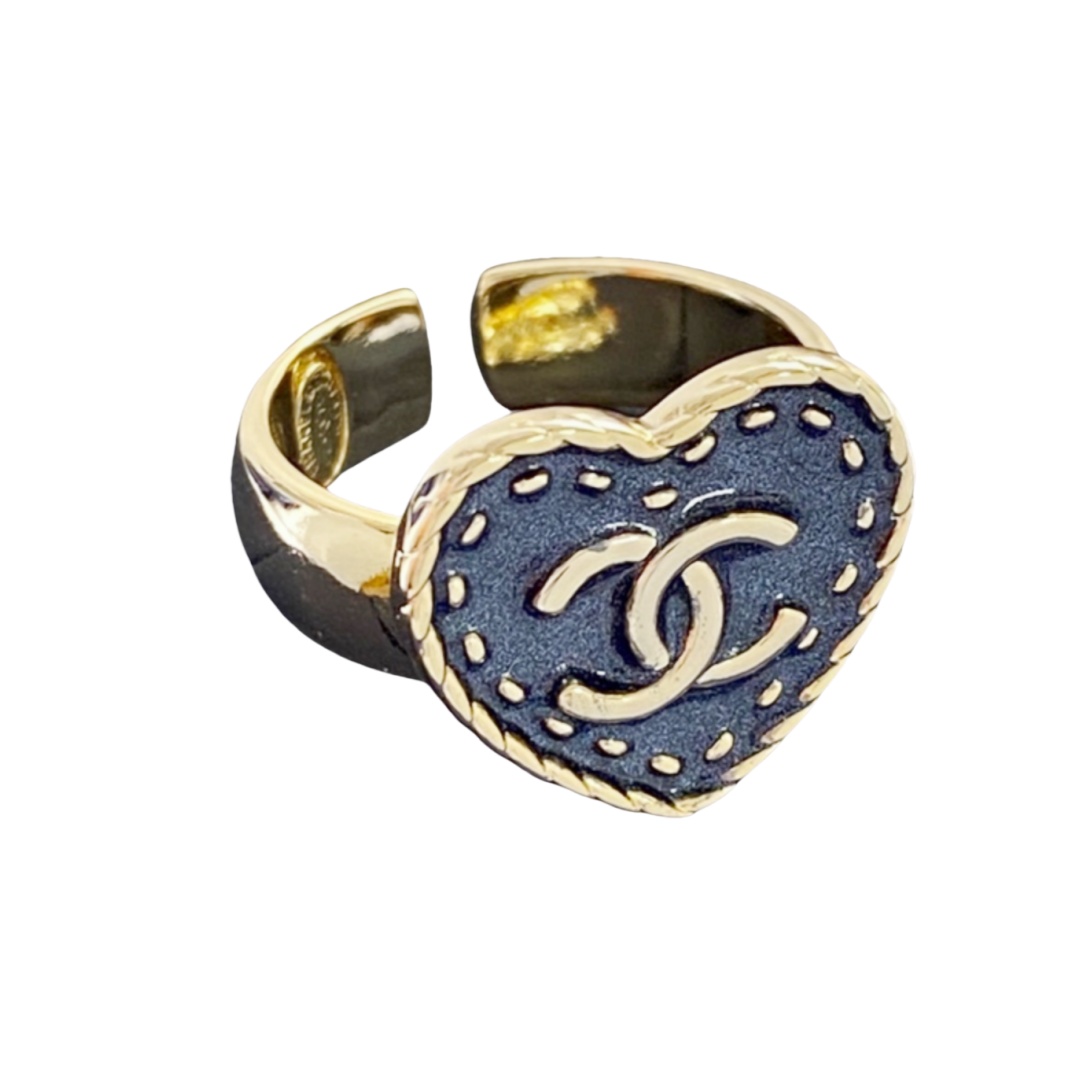CCR054 Chanel Denim texture heart Ring - ccjewelryacc