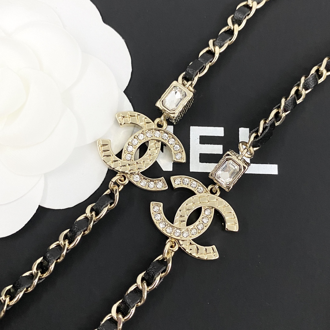 CCL269 chanel Metal and leather Long chain sweater necklace - ccjewelryacc