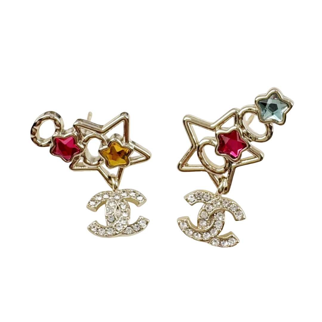 CCE263 Chanel Colored crystal star cc logo earring - ccfashionjewelry