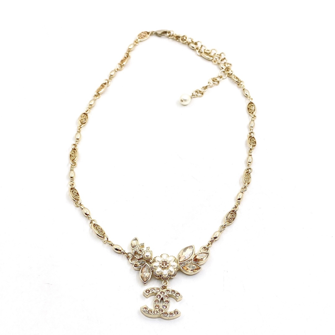CCN282 Chanel champagne crystal flower necklace - ccjewelryacc