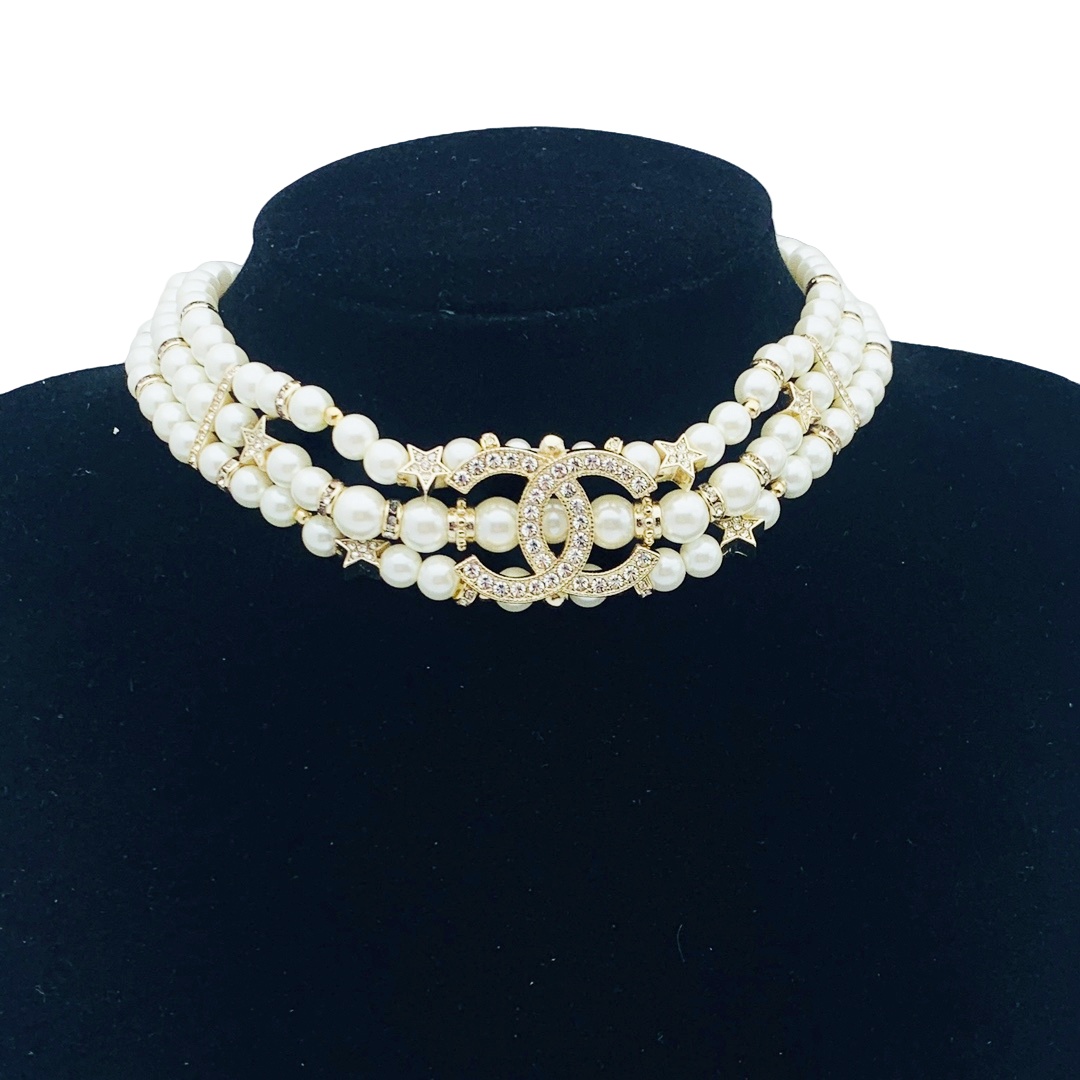 CCN252 Three layers pearl CC Choker Necklace - ccjewelryacc