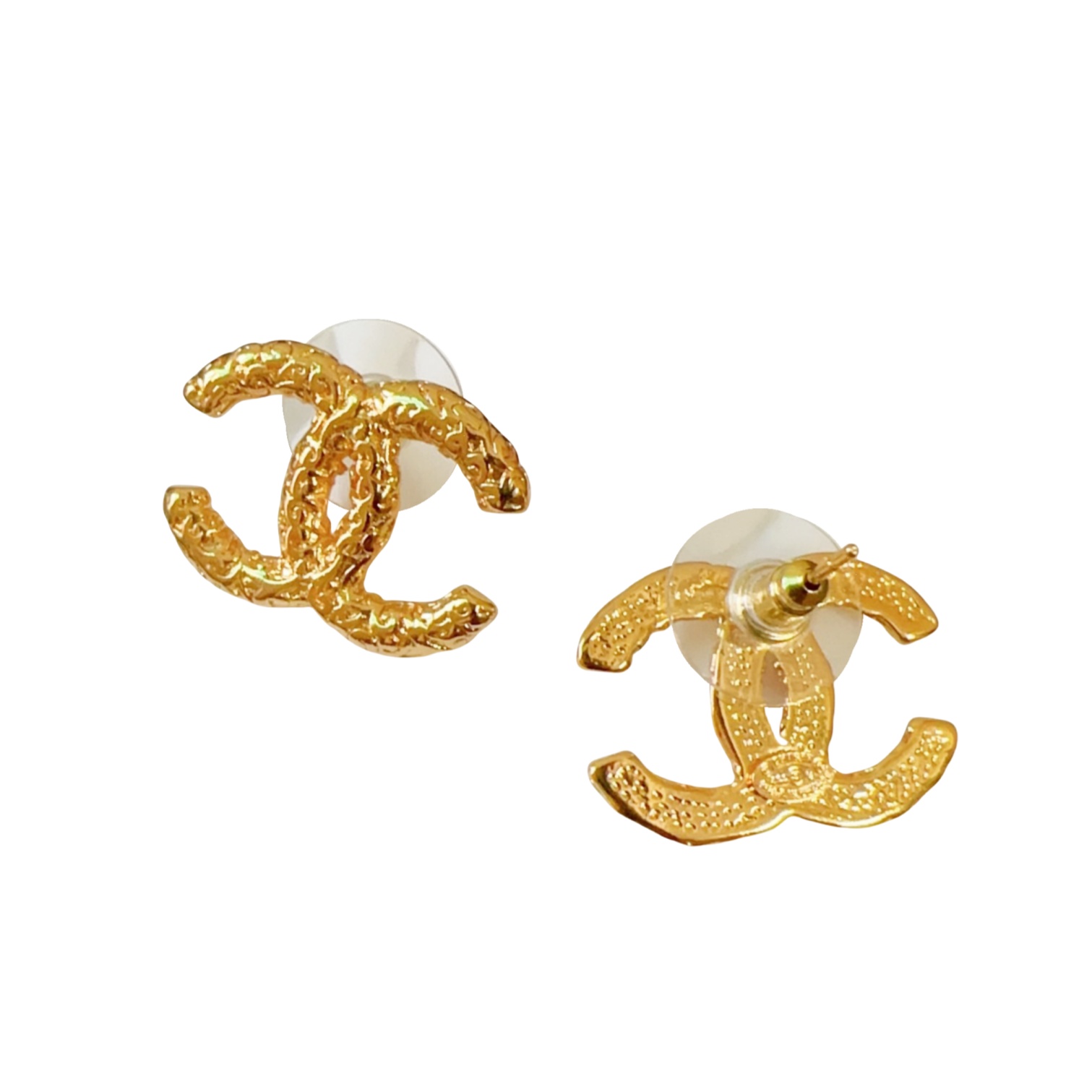 CCE466 Chanel vintage Gold lava CC logo stud earring - ccfashionjewelry