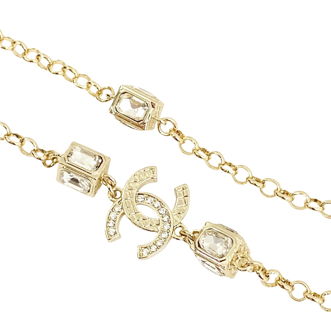 CCN384 Chanel metal chain with Square diamond choker necklace - ccjewelryacc