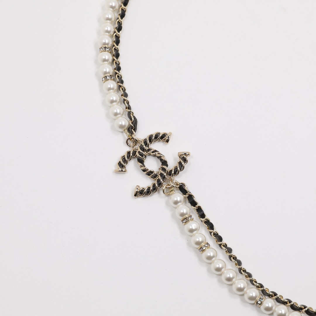 CCL206 chanel double cc logo pearl necklace - ccjewelryacc
