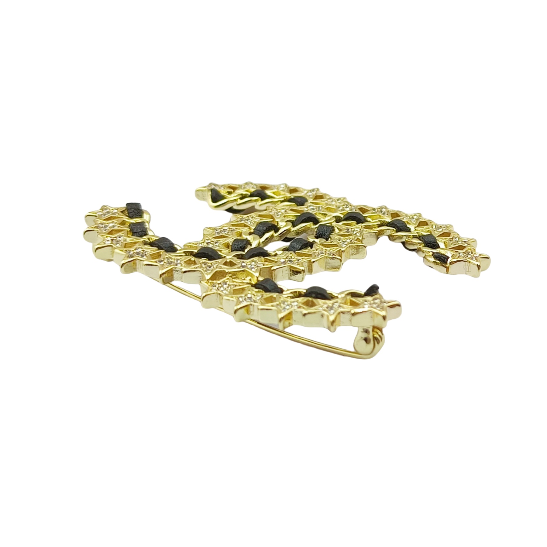 BCB177 Metal and leather with crystal Stars CC logo brooch pin - ccjewelryacc