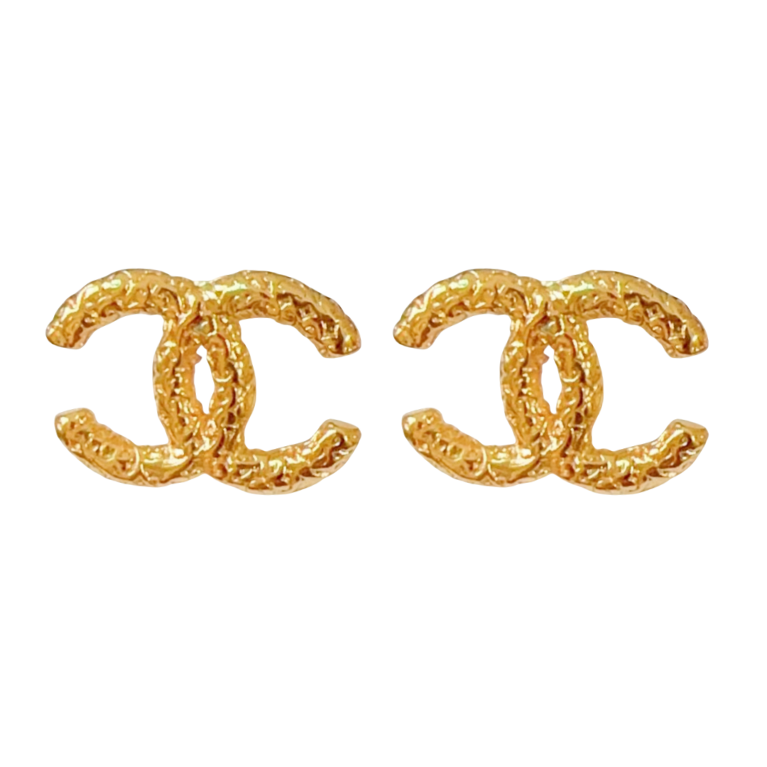 CCE466 Chanel vintage Gold lava CC logo stud earring - ccfashionjewelry