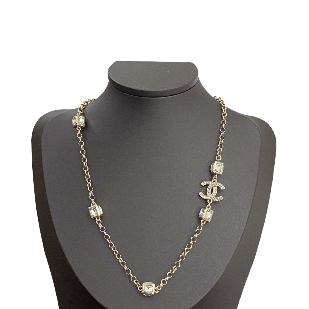 CCN384 Chanel metal chain with Square diamond choker necklace - ccjewelryacc
