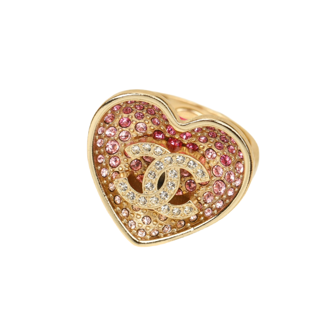 CCR035 Chanel gradient color Pink heart crystal RING - ccjewelryacc