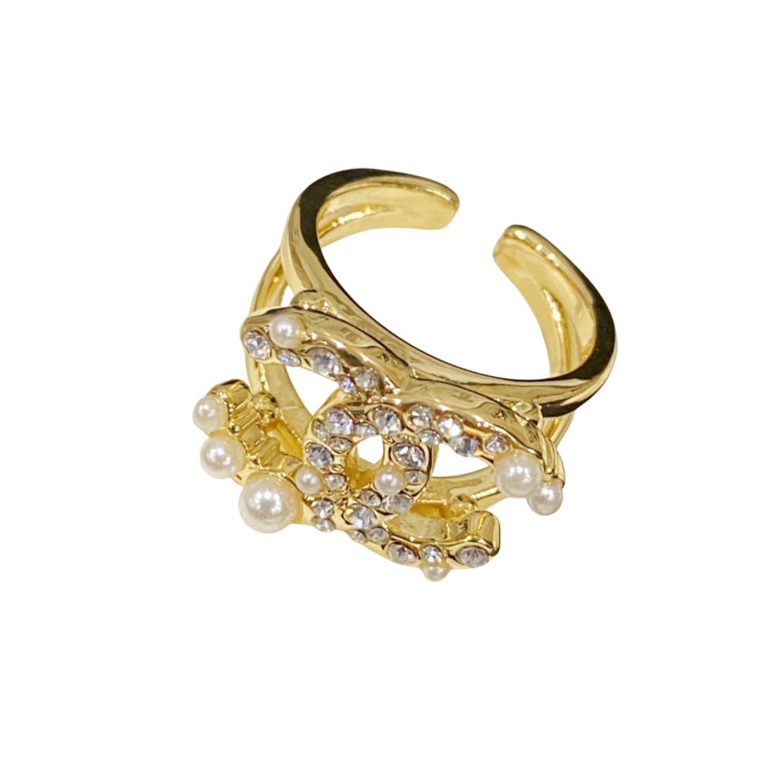 CCR013 Chanel pearl and crystal cc logo ring - ccjewelryacc