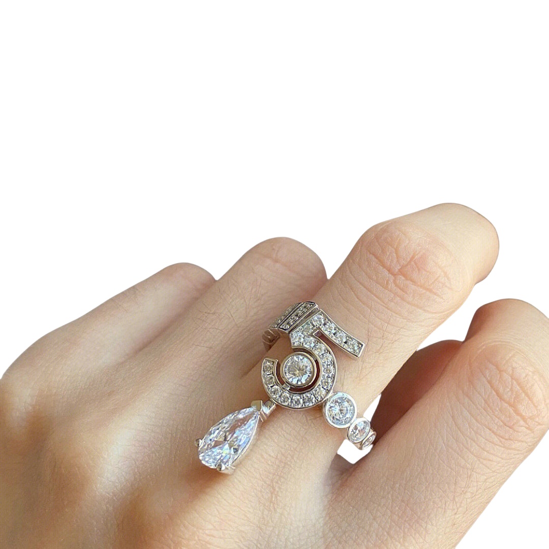 CCRS016 18K White Gold and diamond No 5 ring - ccjewelryacc