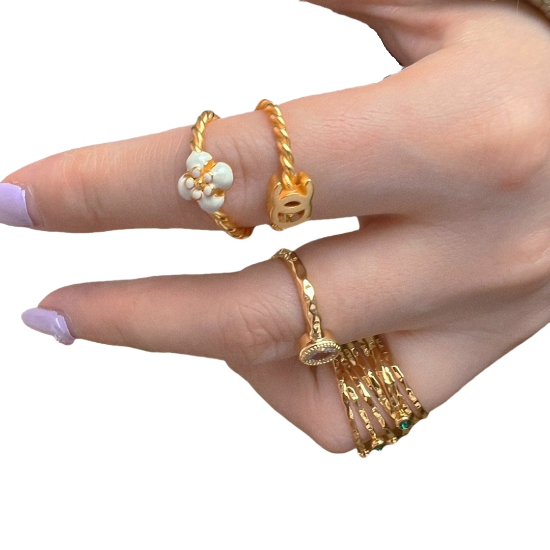 CCR007 Chanel Flower CC Ring set of 2 - ccjewelryacc