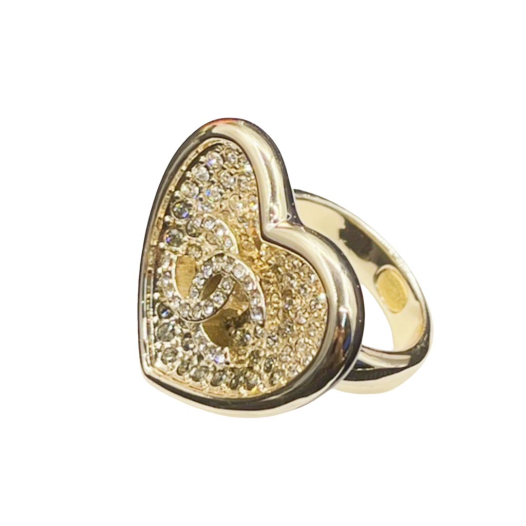 CCR035 Chanel gradient color Pink heart crystal RING - ccfashionjewelry