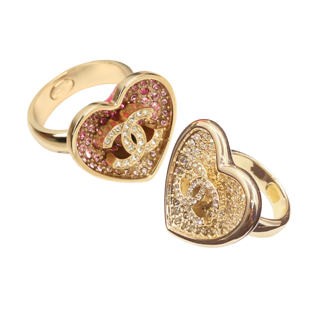 CCR035 Chanel gradient color Pink heart crystal RING - ccfashionjewelry