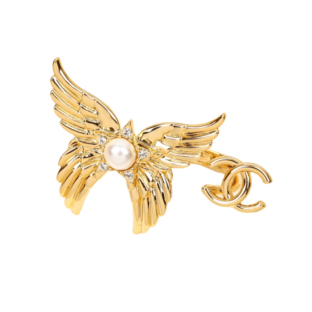 CCR001 Chanel 24C Gold cameo star wings double C open ring - ccjewelryacc