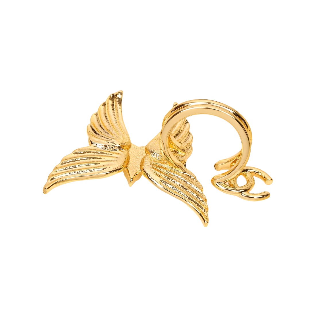 CCR001 Chanel 24C Gold cameo star wings double C open ring - ccjewelryacc