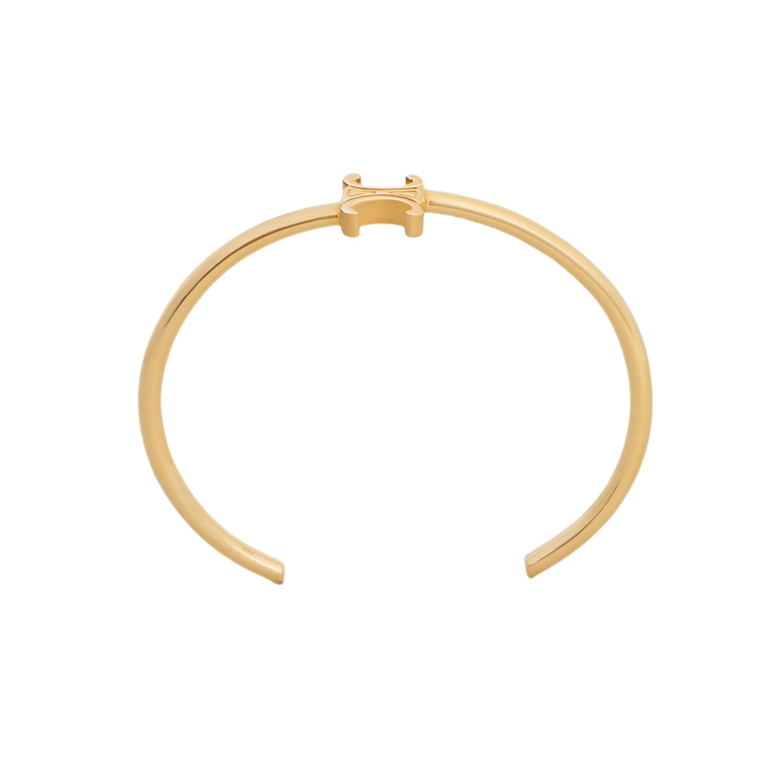 CLS004 Celine Triomphe Asymmetric Cuff in Brass with Gold Finish - ccjewelryacc