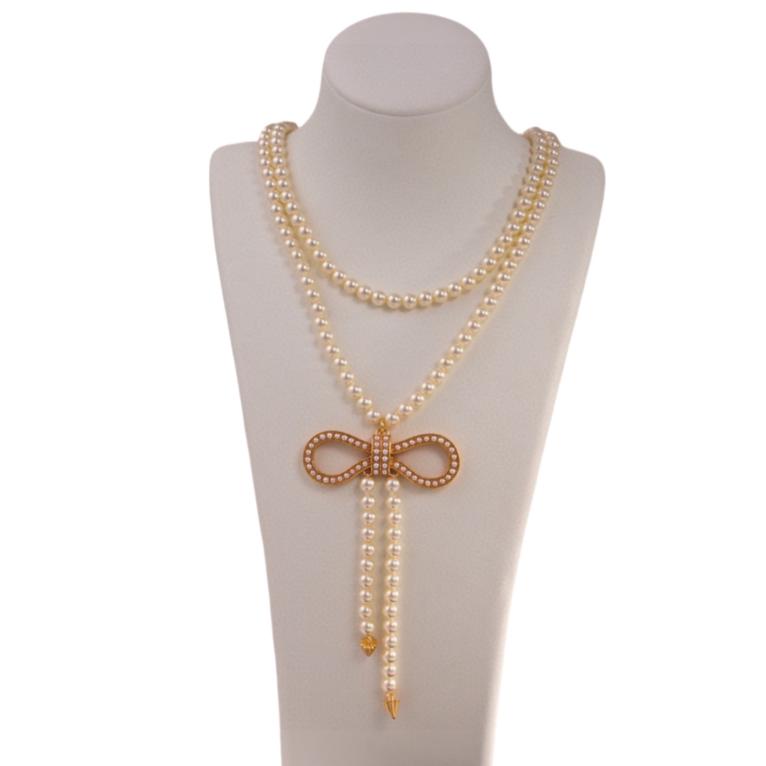 CDN071 Dior Led Noeud de dior bow tassels necklace - ccfashionjewelry