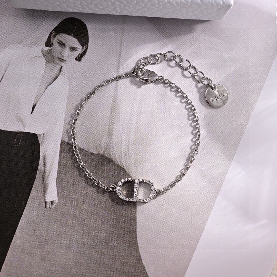 CDS013 DIOR PETIT CD BRACELET SILVER-FINISH METAL WITH WHITE CRYSTALS - ccjewelryacc
