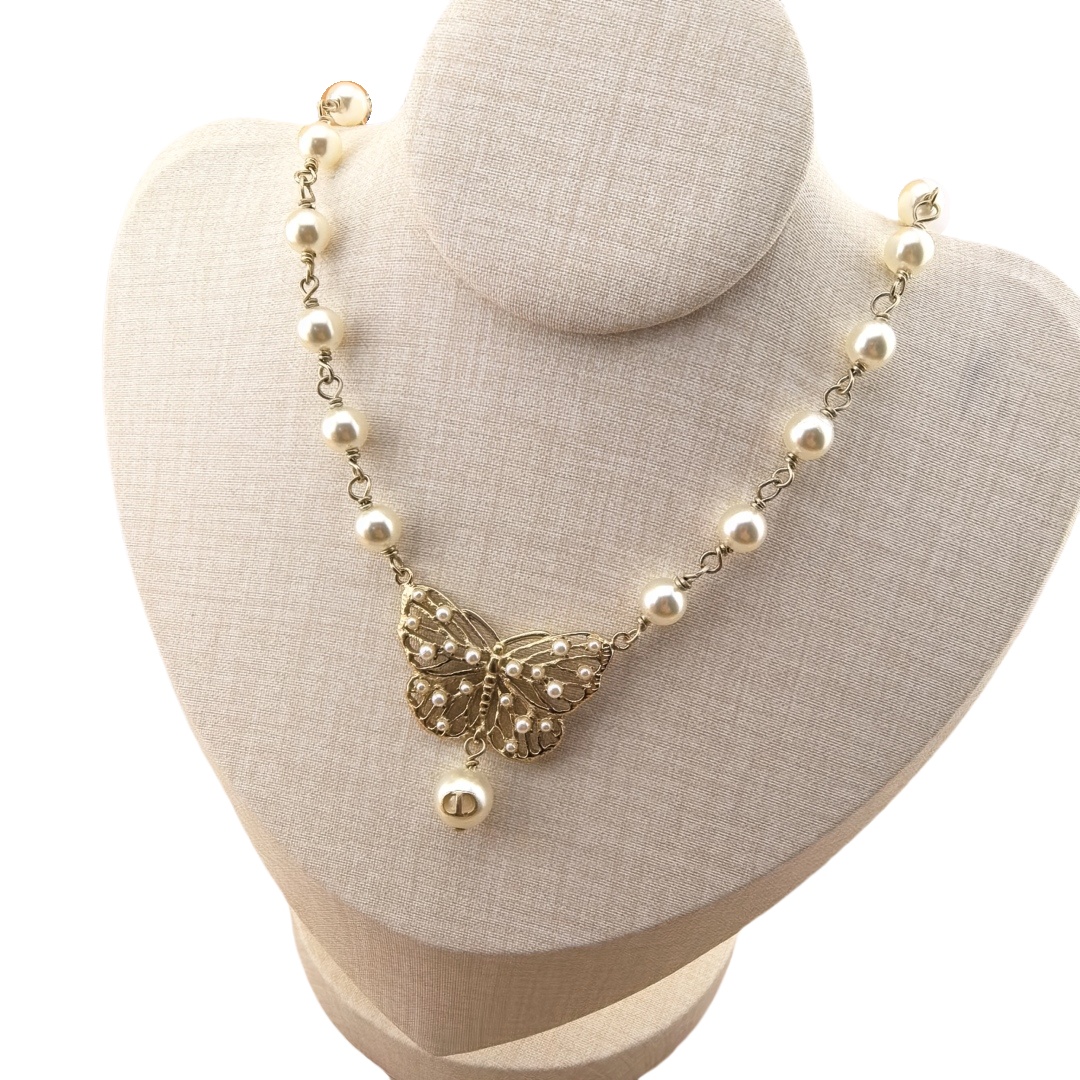CDN069 Dior Toile De Jouy Papillon necklace - ccjewelryacc