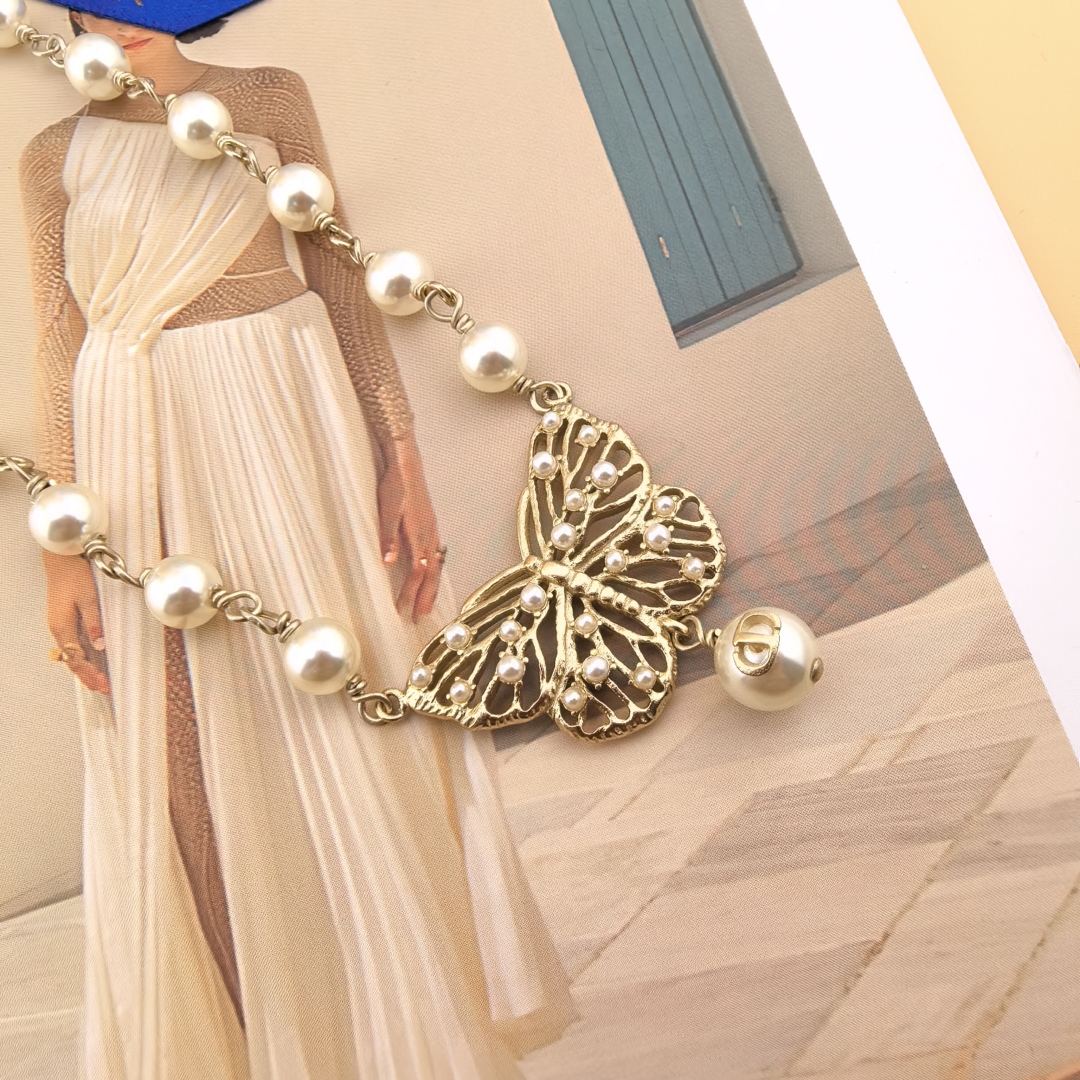 CDN069 Dior Toile De Jouy Papillon necklace - ccjewelryacc