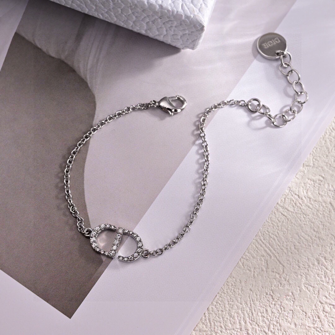 CDS013 DIOR PETIT CD BRACELET SILVER-FINISH METAL WITH WHITE CRYSTALS - ccjewelryacc