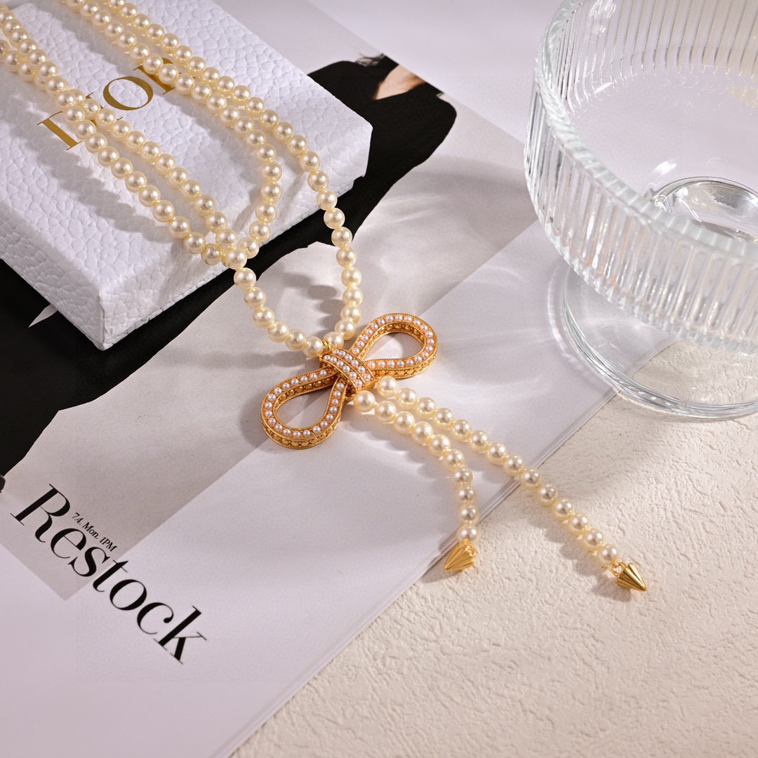 CDN071 Dior Led Noeud de dior bow tassels necklace - ccjewelryacc