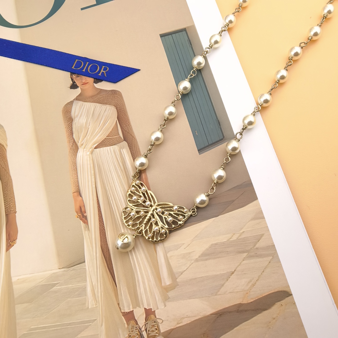 CDN069 Dior Toile De Jouy Papillon necklace - ccjewelryacc