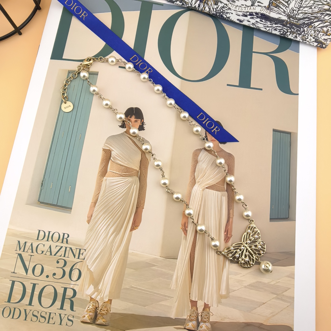 CDN069 Dior Toile De Jouy Papillon necklace - ccjewelryacc