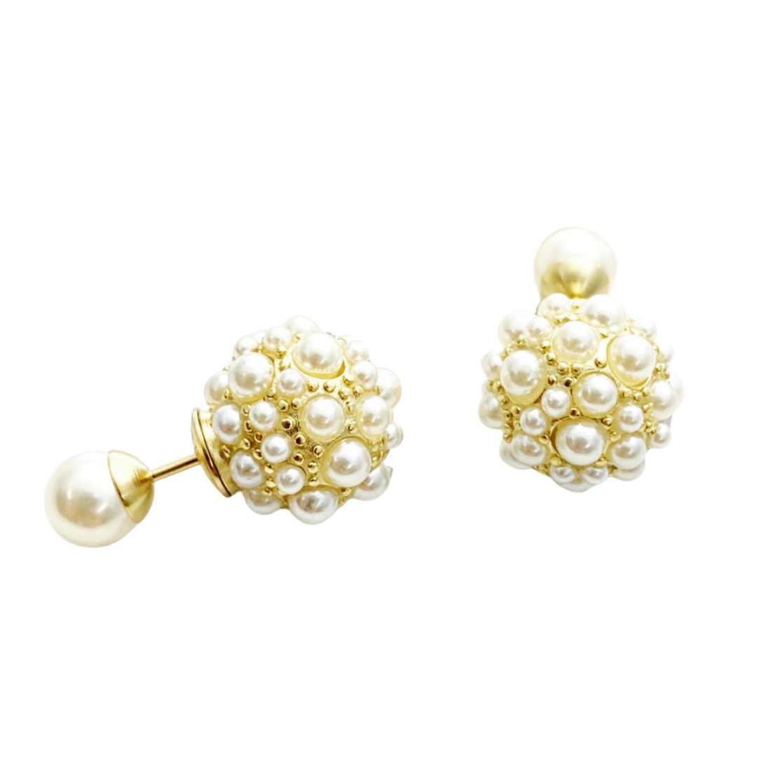 CDE178 Dior pearl flower ball earrings - ccjewelryacc