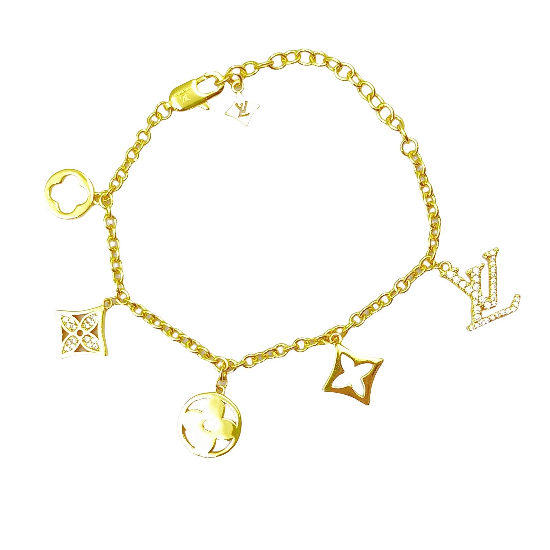 LVS021 LV Crystal Monogram charms Bracelet - ccjewelryacc