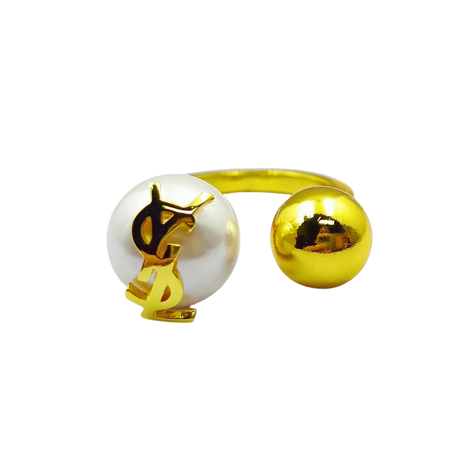 YYR002 Y OPEN RING WITH PEARL AND METAL BALL - ccjewelryacc