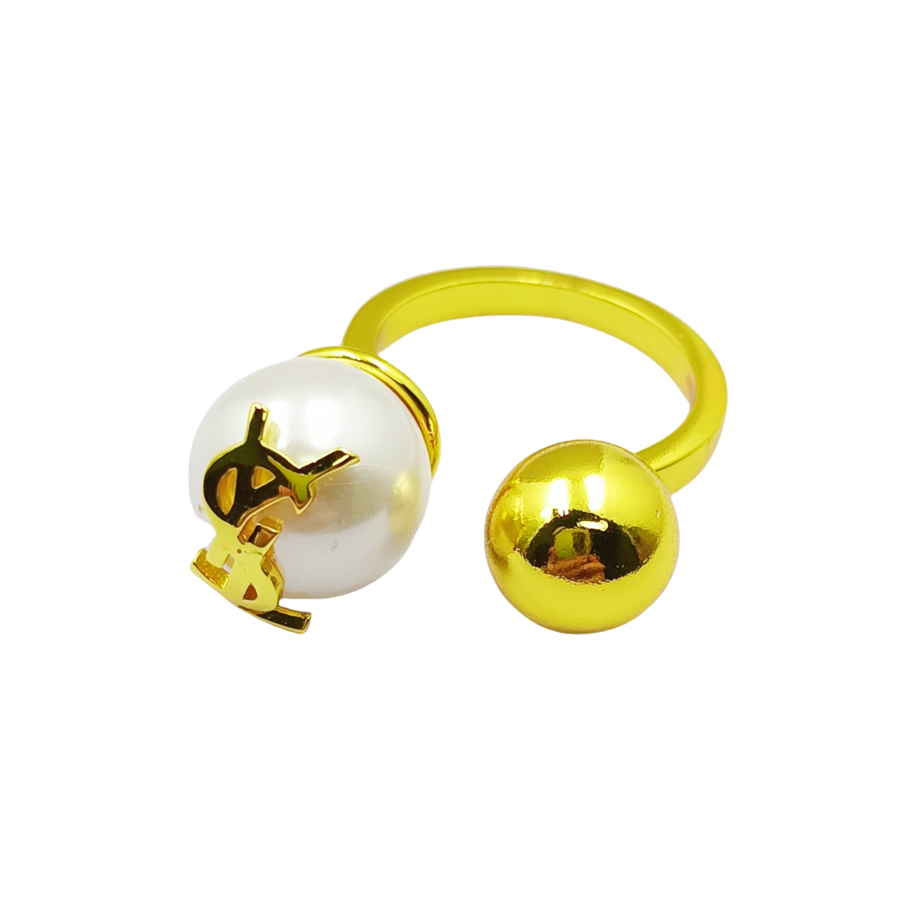 YYR002 Y OPEN RING WITH PEARL AND METAL BALL - ccjewelryacc