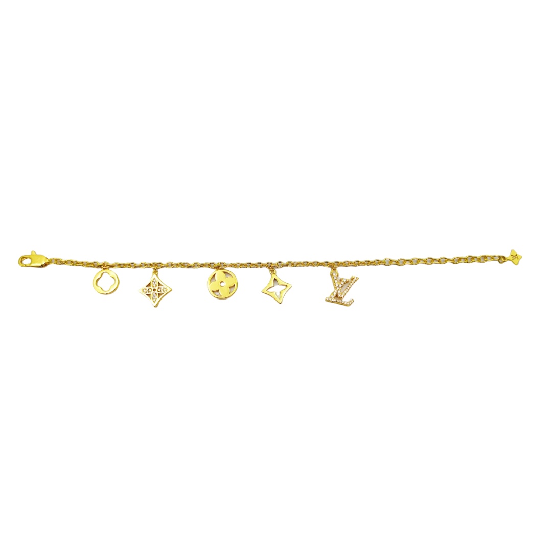 LVS021 LV Crystal Monogram charms Bracelet - ccjewelryacc