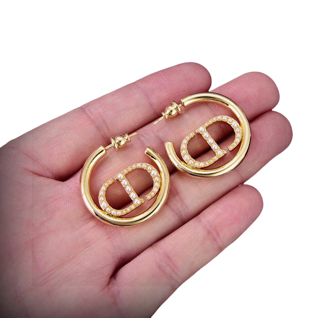 CDE179 Dior 30 montaigne hoop earring in metal and pearls - ccjewelryacc