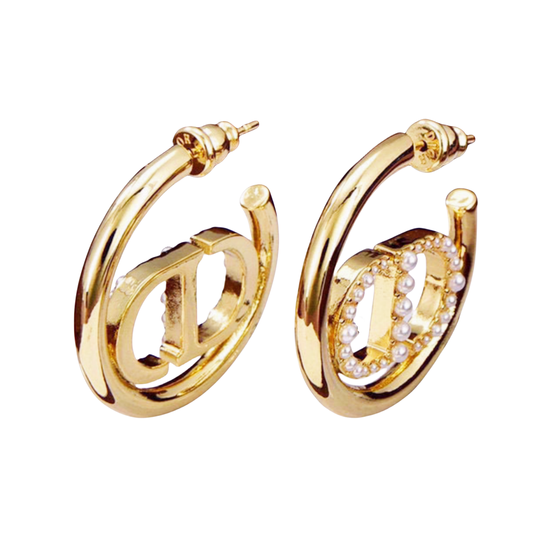 CDE179 Dior 30 montaigne hoop earring in metal and pearls - ccfashionjewelry