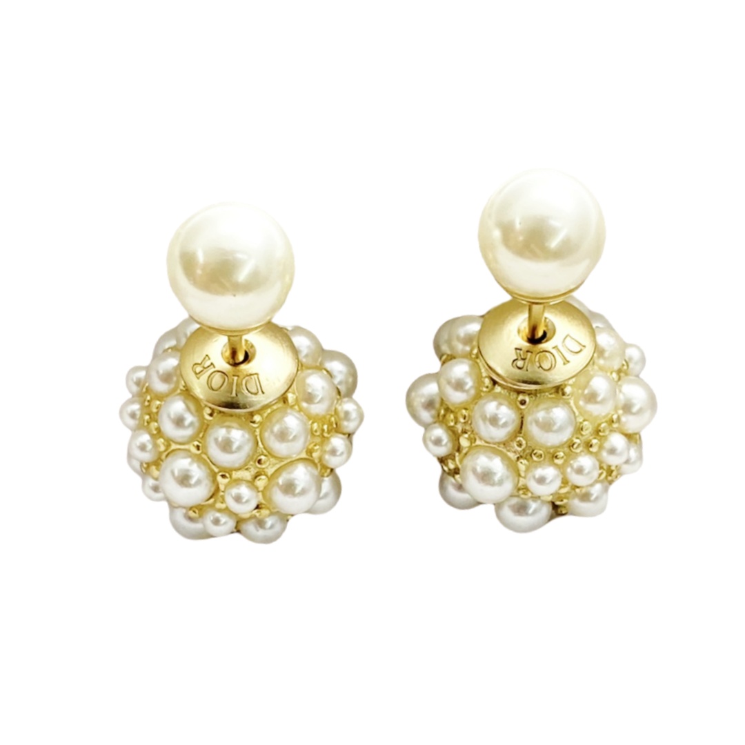 CDE178 Dior pearl flower ball earrings - ccjewelryacc