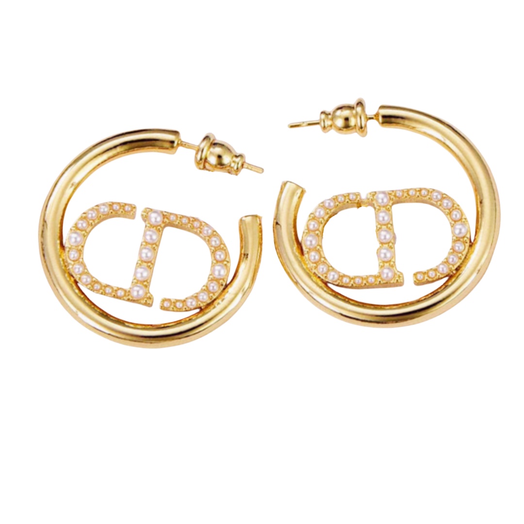 CDE179 Dior 30 montaigne hoop earring in metal and pearls - ccfashionjewelry