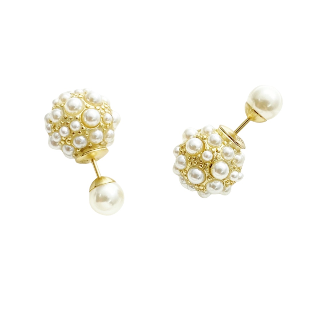 CDE178 Dior pearl flower ball earrings - ccjewelryacc