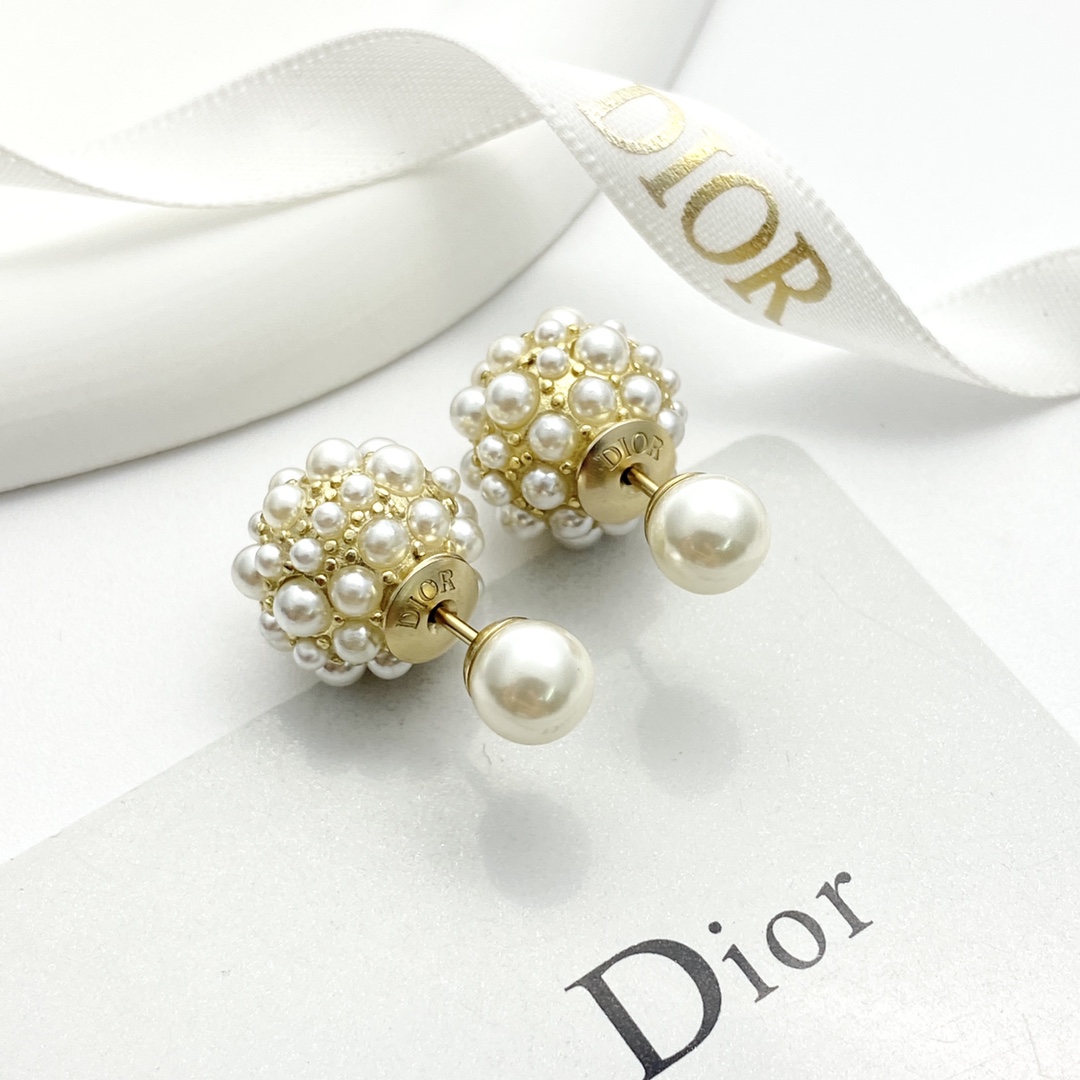 CDE178 Dior pearl flower ball earrings - ccjewelryacc