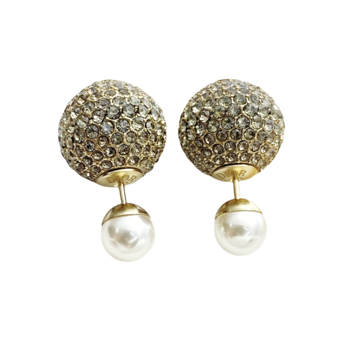 CDE177 Dior Metal Gold and gray crystal ball pearl earrings - ccfashionjewelry